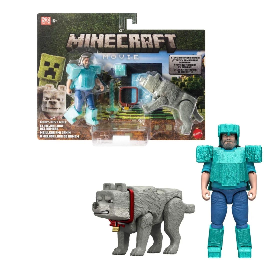 Mattel Minecraft Steve in diamond armor figure for imaginative play and display.
