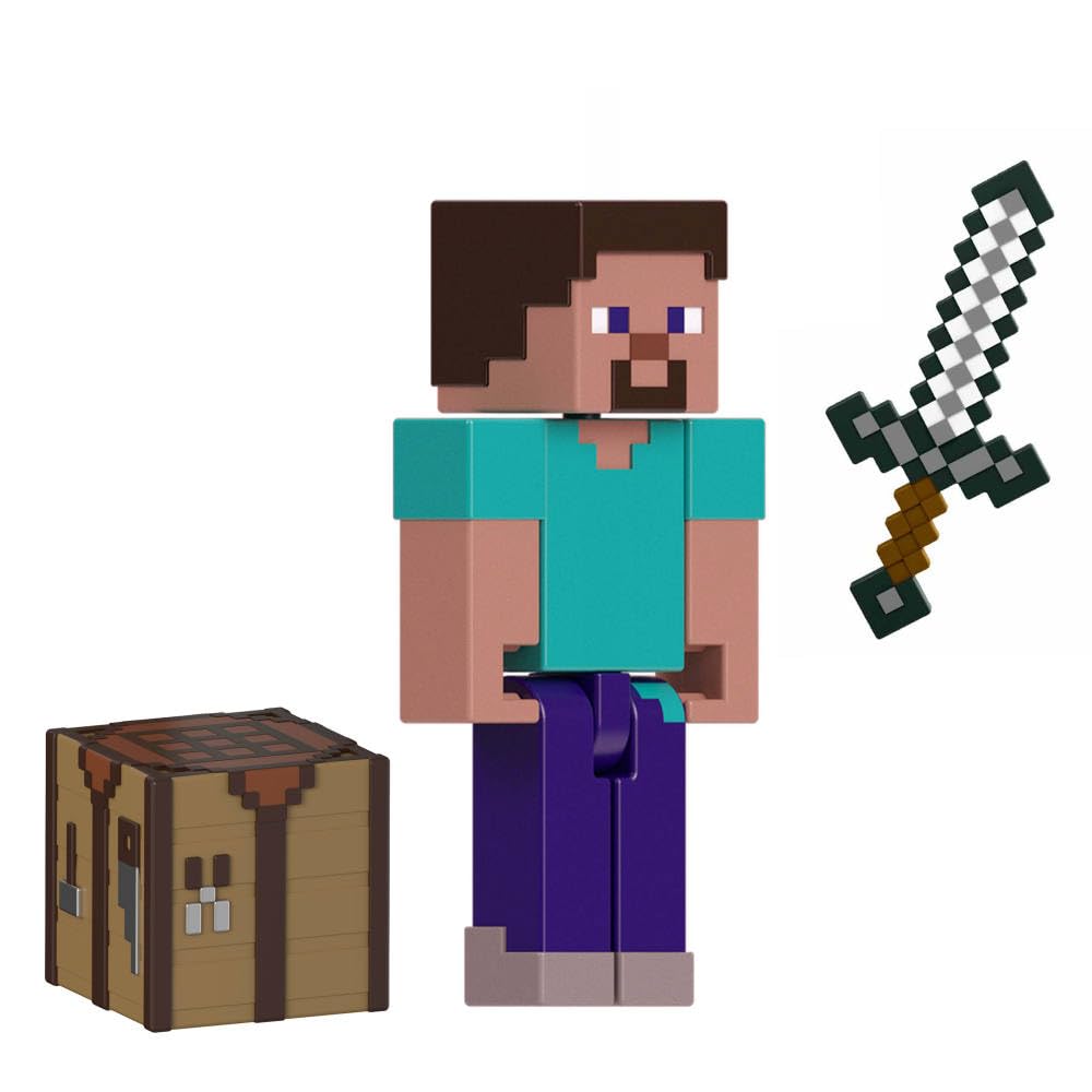 Mattel Minecraft Steve figure, 3.25-inch poseable toy for imaginative play.