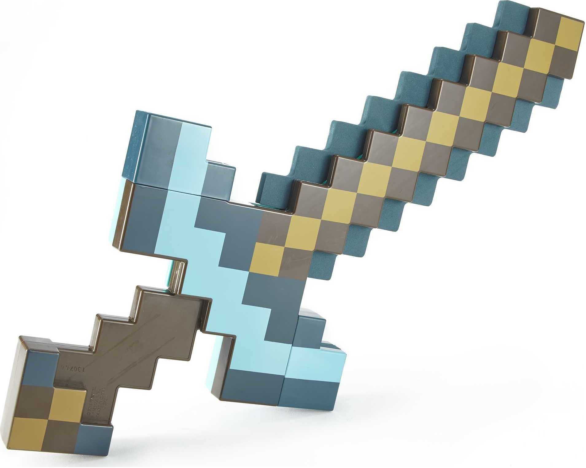 Mattel Minecraft sword and pickaxe set packaging on display invites curious kids.