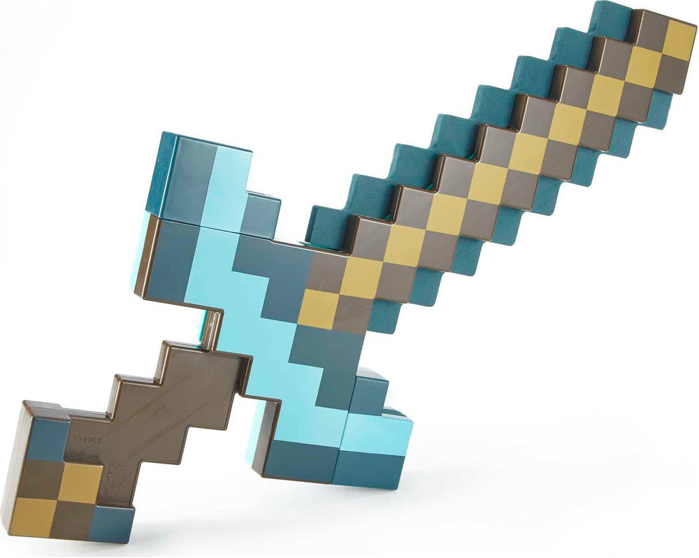 Mattel Minecraft sword and pickaxe set packaging on display invites curious kids.