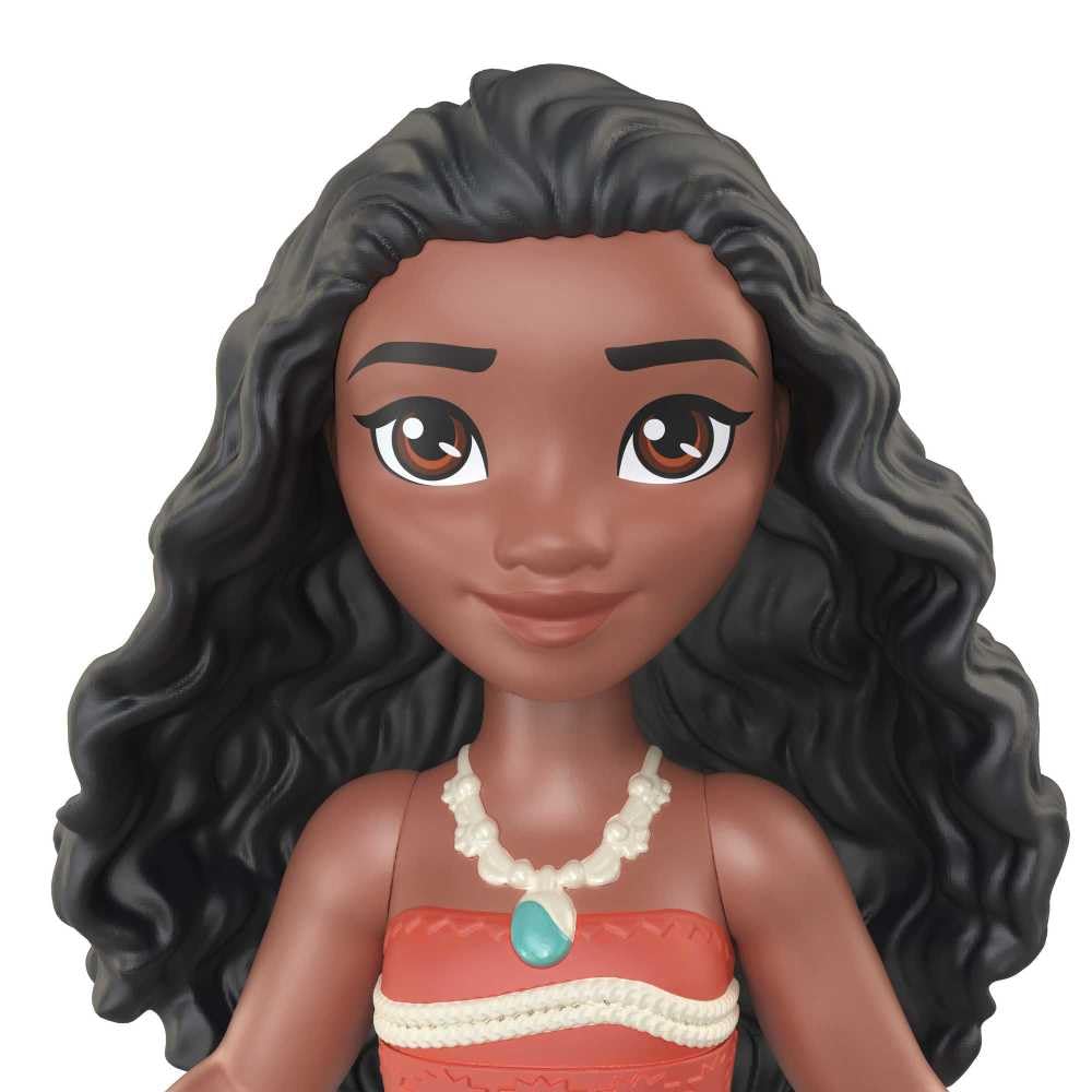 Close-up of Moana doll face with Disney Princess styling.