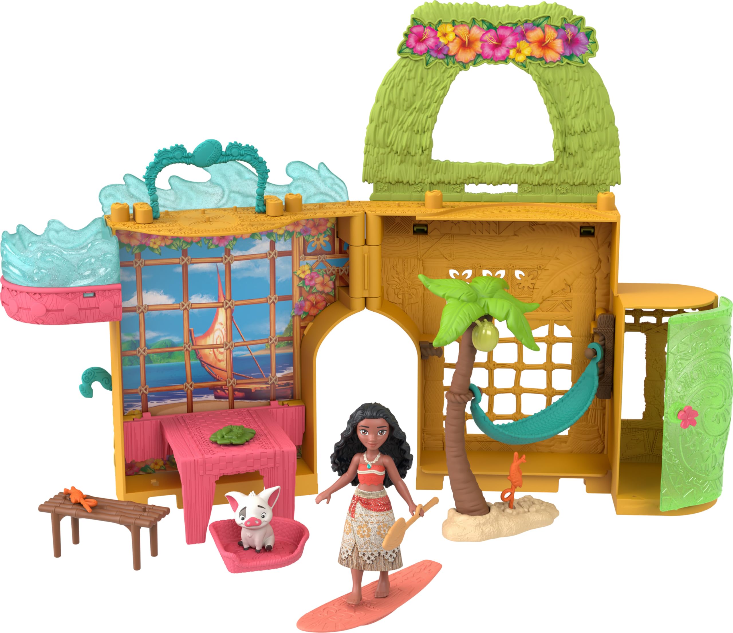 Mattel Moana Storytime Stackers doll house open playset with movie-inspired rooms for imaginative play