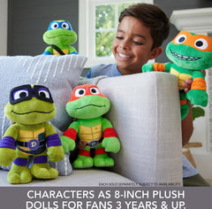Mattel Leonardo hero pose plush, collectible TMNT companion for display and play.