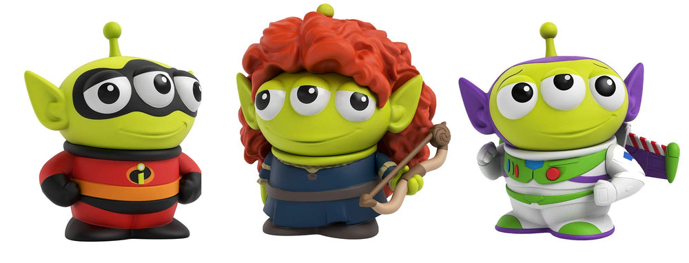 Colorful alien-face details spark imaginative storytelling with Pixar characters.