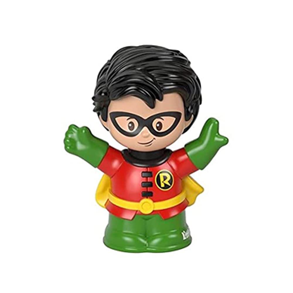 Mattel replacement Robin figure, side view, durable DC Super Friends detail for Little People play.