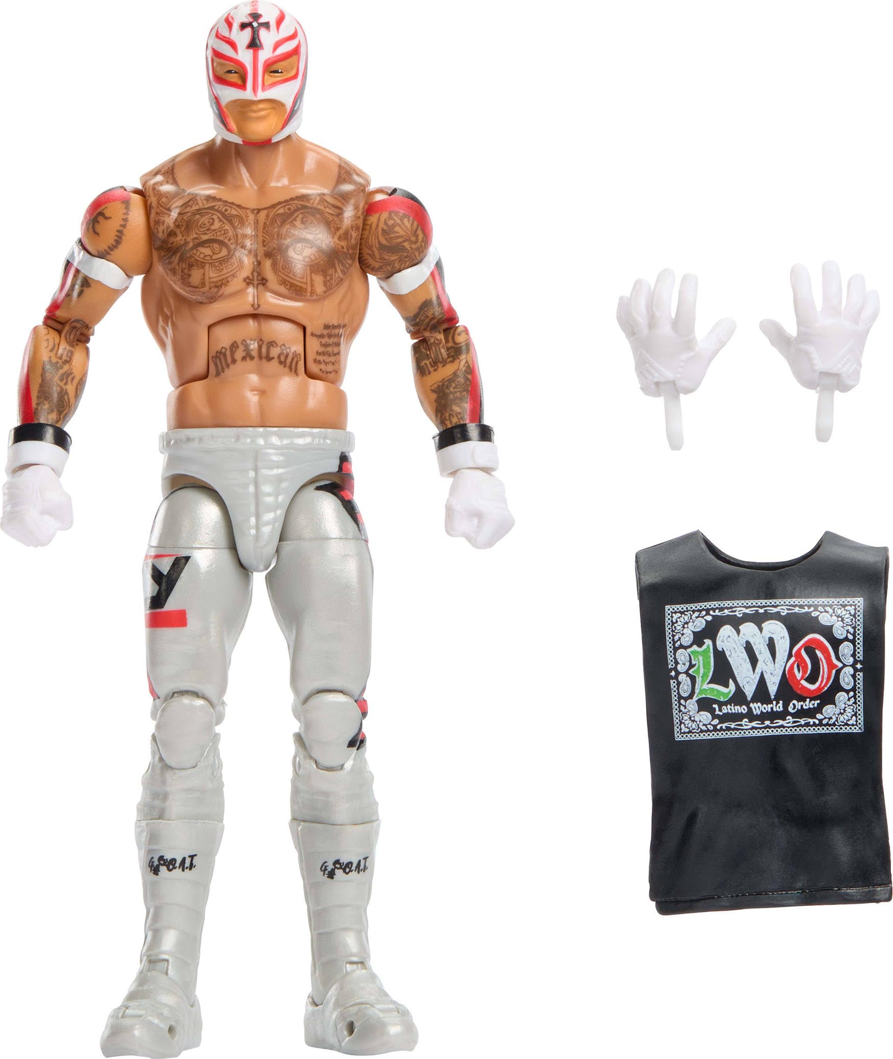 Mattel Rey Mysterio Elite figure front view for dynamic posing