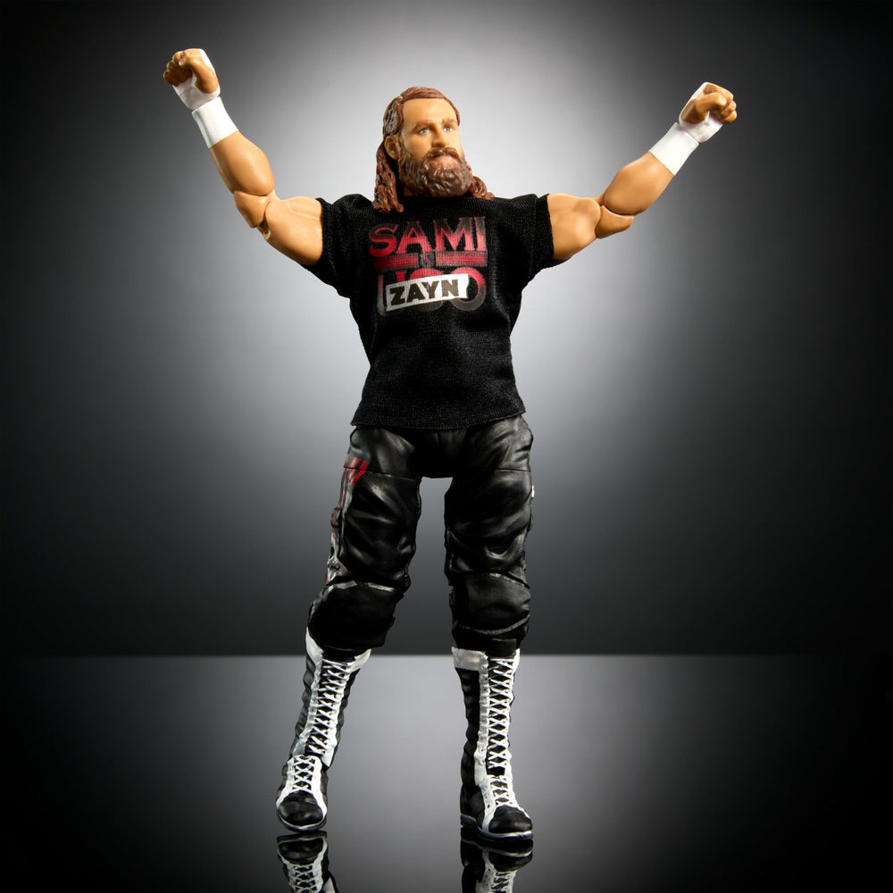 Mattel Sami Zayn Elite collection display suitable for shelf or desk.
