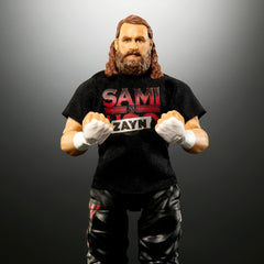 Mattel Sami Zayn Elite figure swappable hands offer versatile play options.