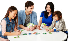 Mattel Skip-Bo card set spread on table highlighting stockpile and build piles