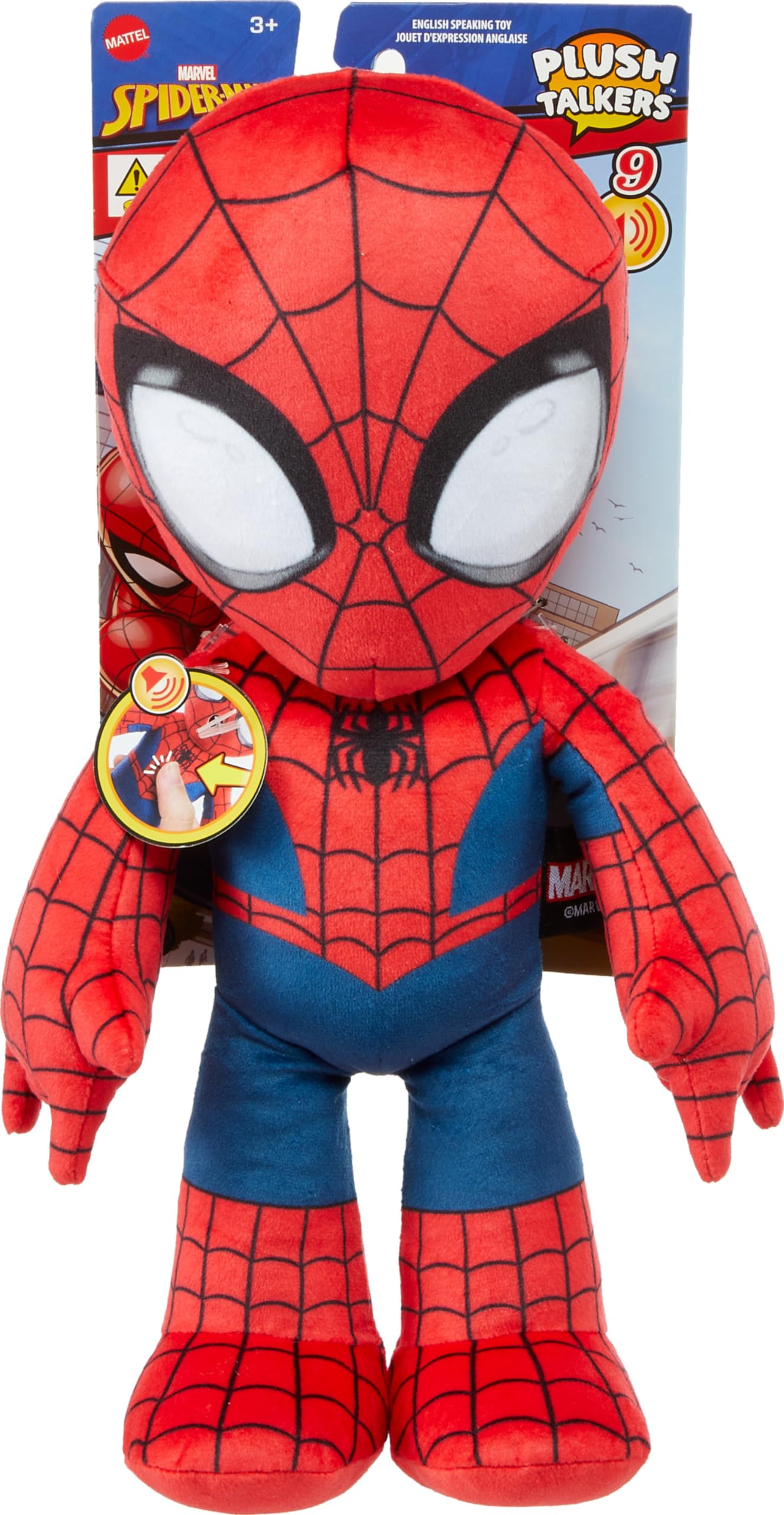Mattel Spider-Man Plush Talkers 10 sounds phrases image highlights audible play.
