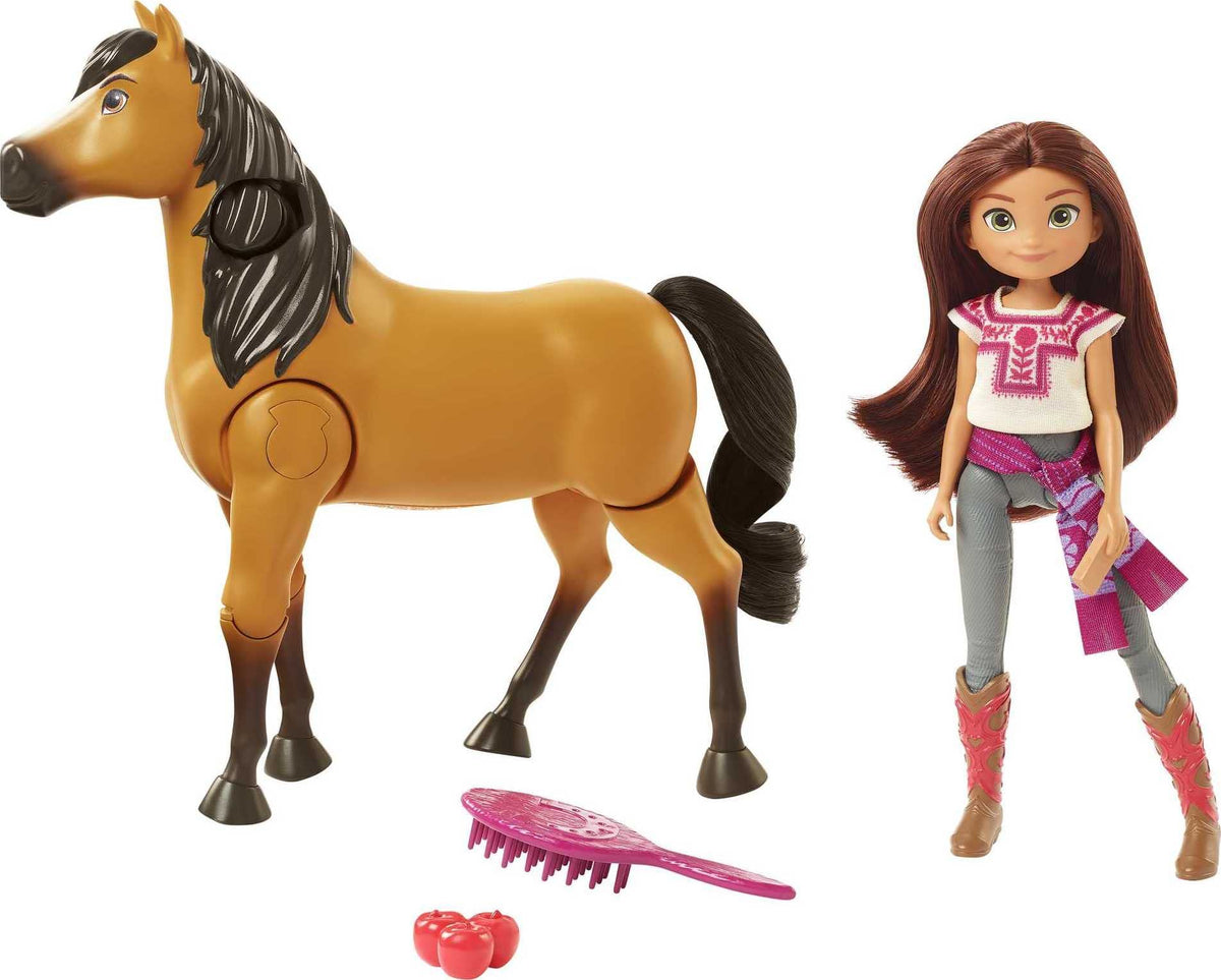 Mattel Spirit Untamed Lucky doll jumps for imaginative adventures while playing.