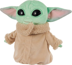 Mattel Grogu plush close-up highlights premium textile textures.