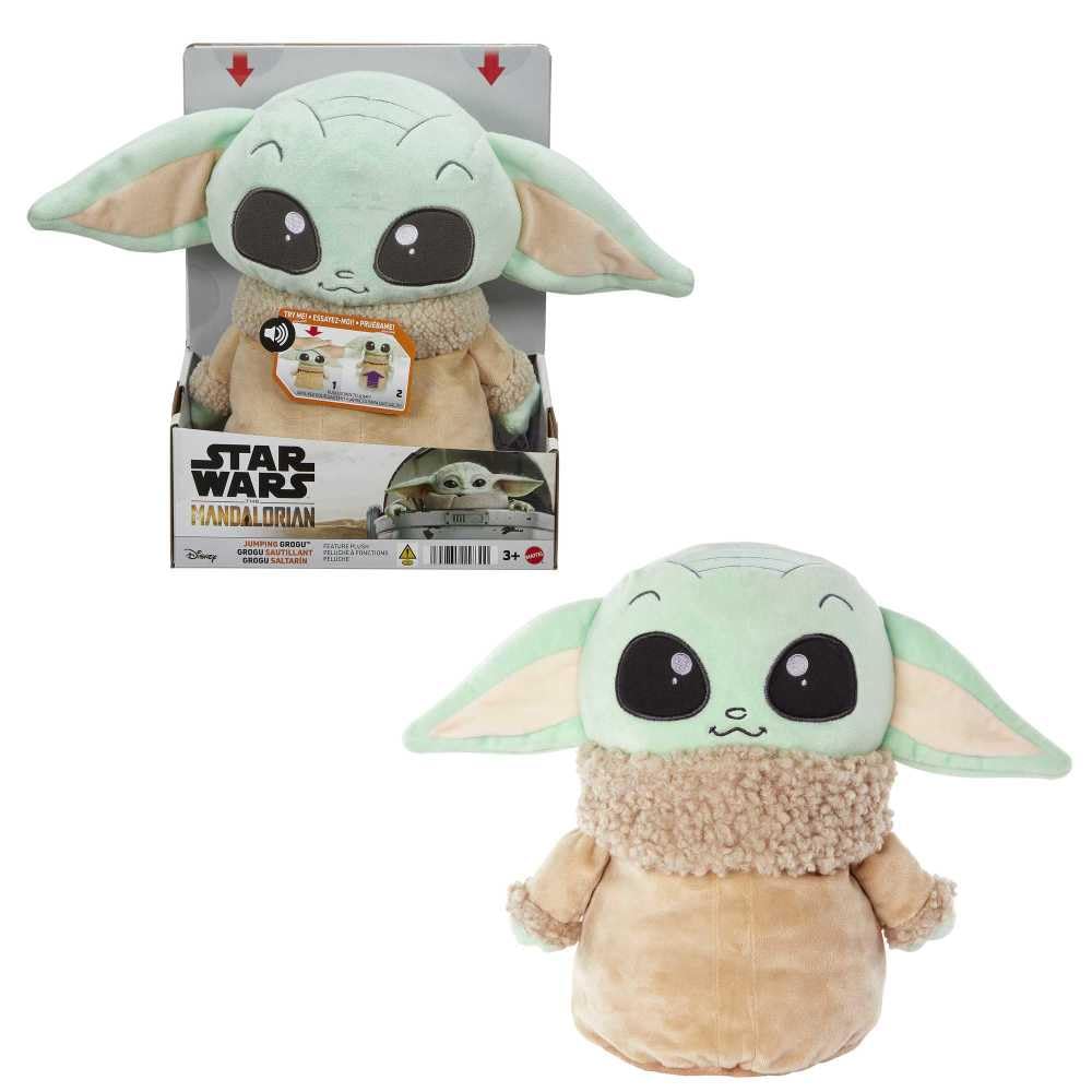 Mattel Star Wars Jumping Grogu Plush; press head to hear sounds and trigger jumps.