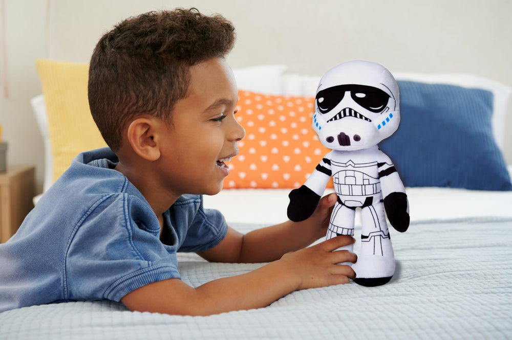 Mattel Star Wars Plush Talkers Stormtrooper shows 10 sounds for interactive storytelling.