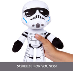 Mattel Star Wars Plush Talkers Stormtrooper measures 11-12 inches for easy handling.