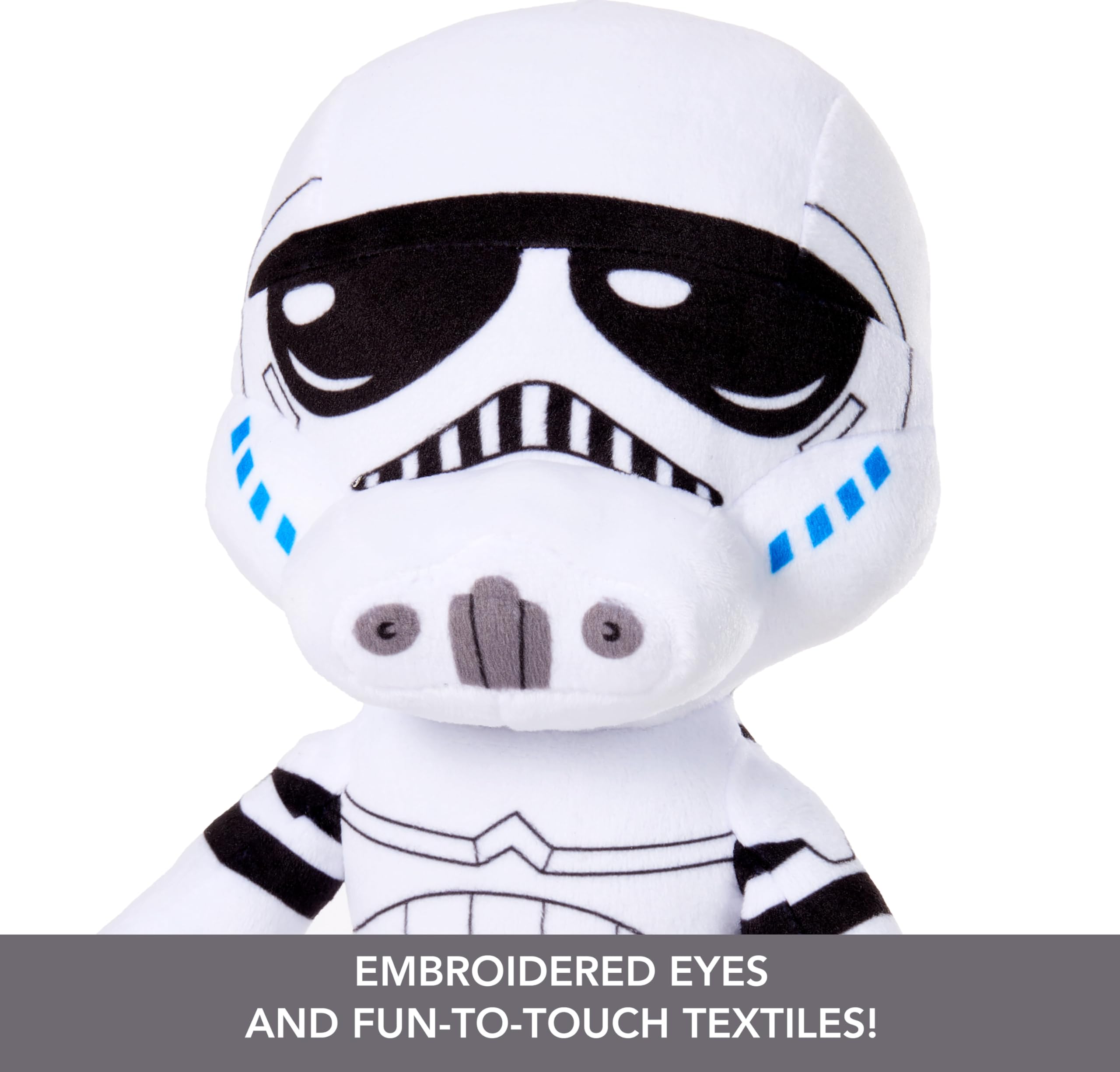 Mattel Star Wars Plush Talkers Stormtrooper features printed graphics capturing signature look.