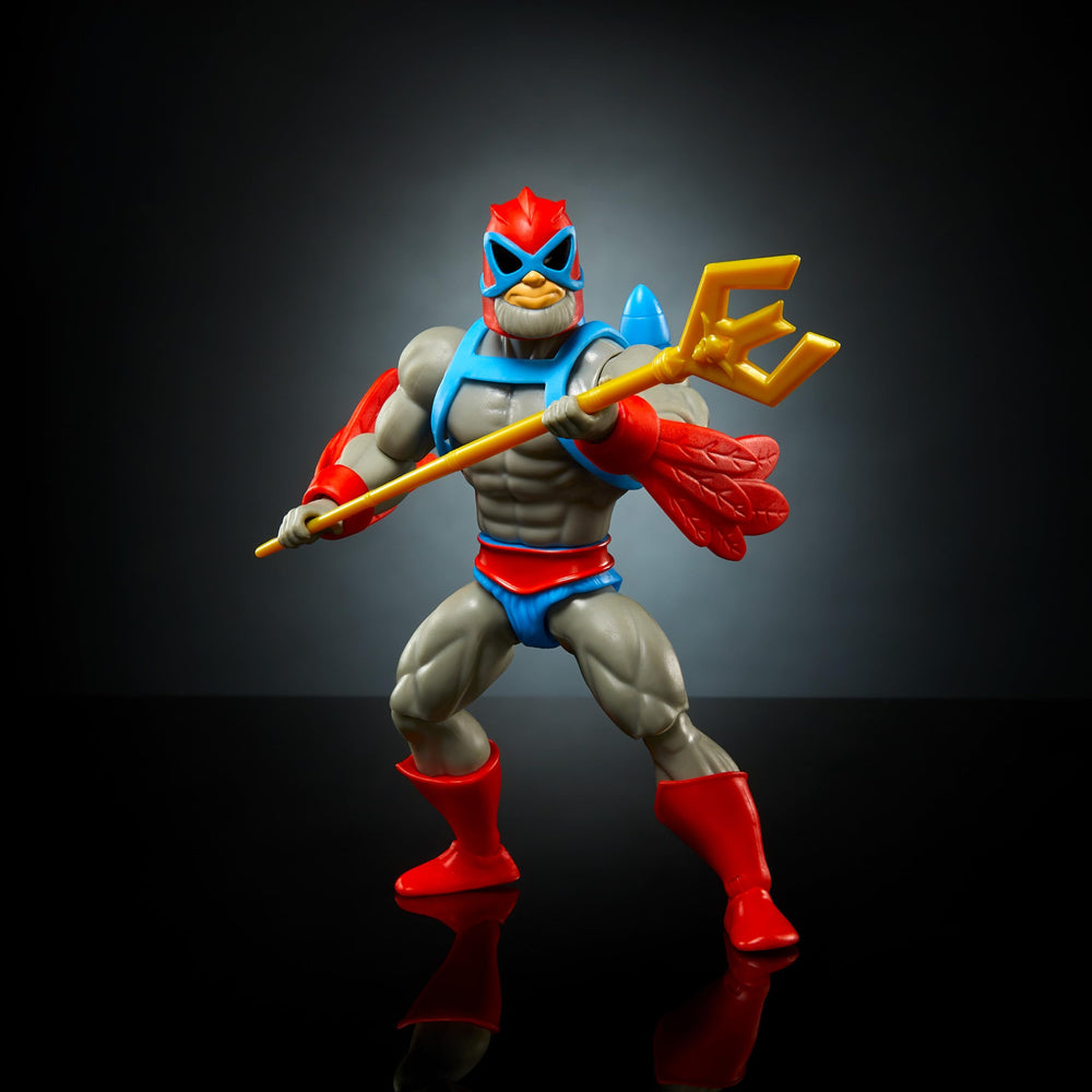 Mattel Stratos Origins figure with feathered arm wings for soaring play scenarios.