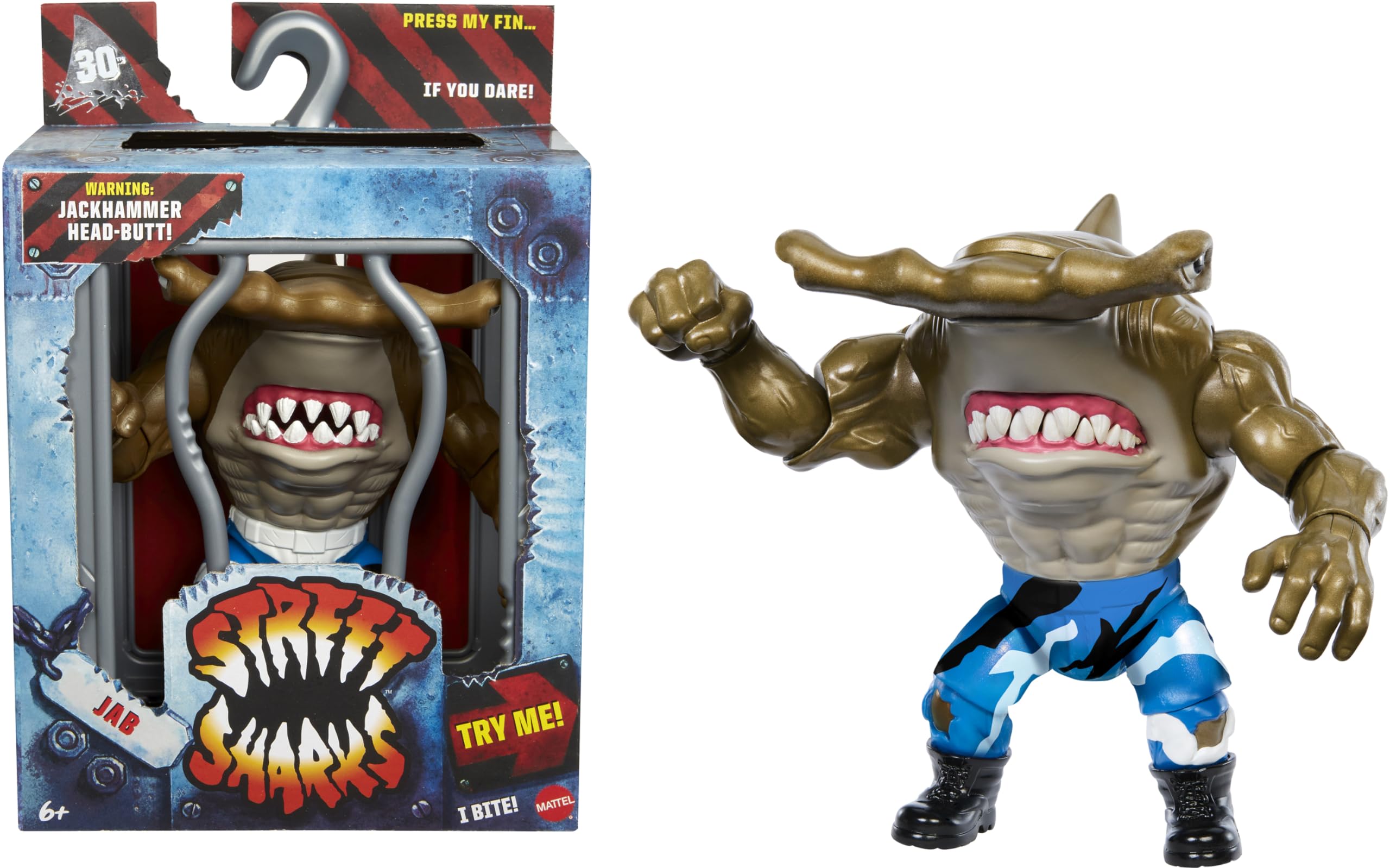 Mattel Street Sharks Jab front view figure for dramatic display and poseable play.