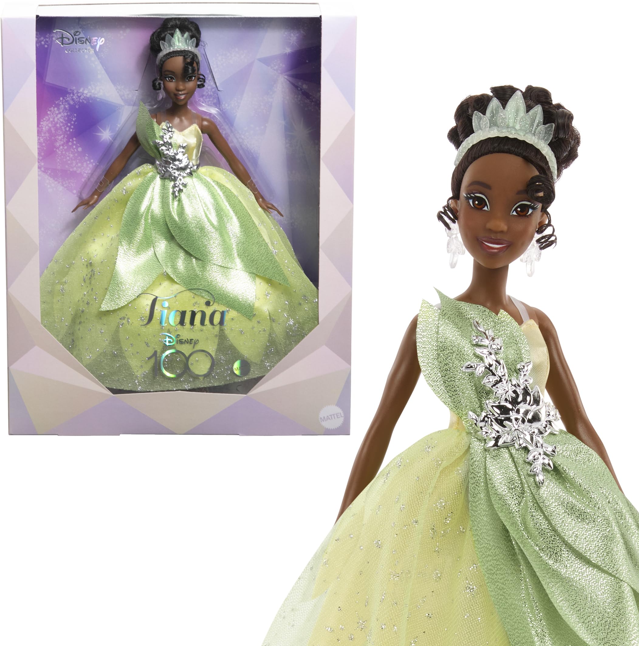 Mattel Tiana doll—Disney 100 Years of Wonder, ready for elegant display and collection.