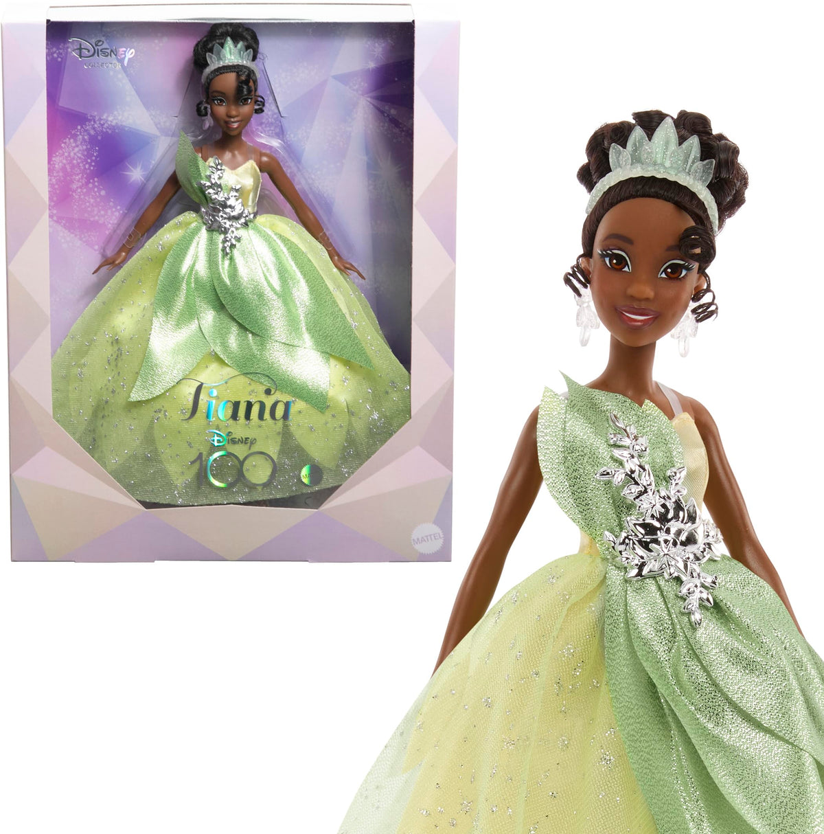 Mattel Tiana doll—Disney 100 Years of Wonder, ready for elegant display and collection.