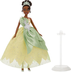 Mattel Tiana doll stand and premium packaging support safe display.