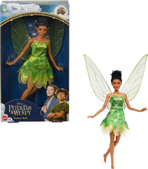 Mattel Tinker Bell doll in green outfit and sparkling wings for imaginative play.