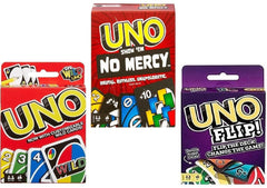 Mattel Uno No Mercy pack cover with bold colors for family game night.