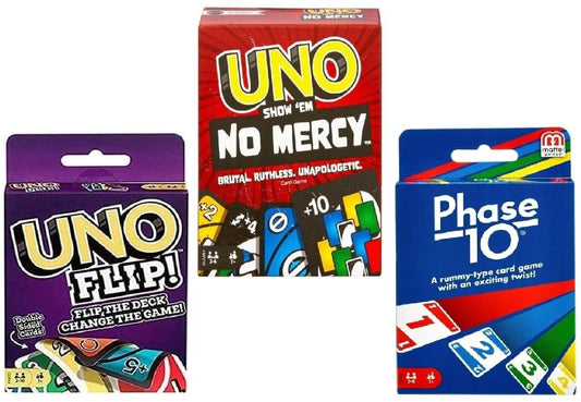 Mattel Uno No Mercy pack front view, ideal for quick rounds and party readability