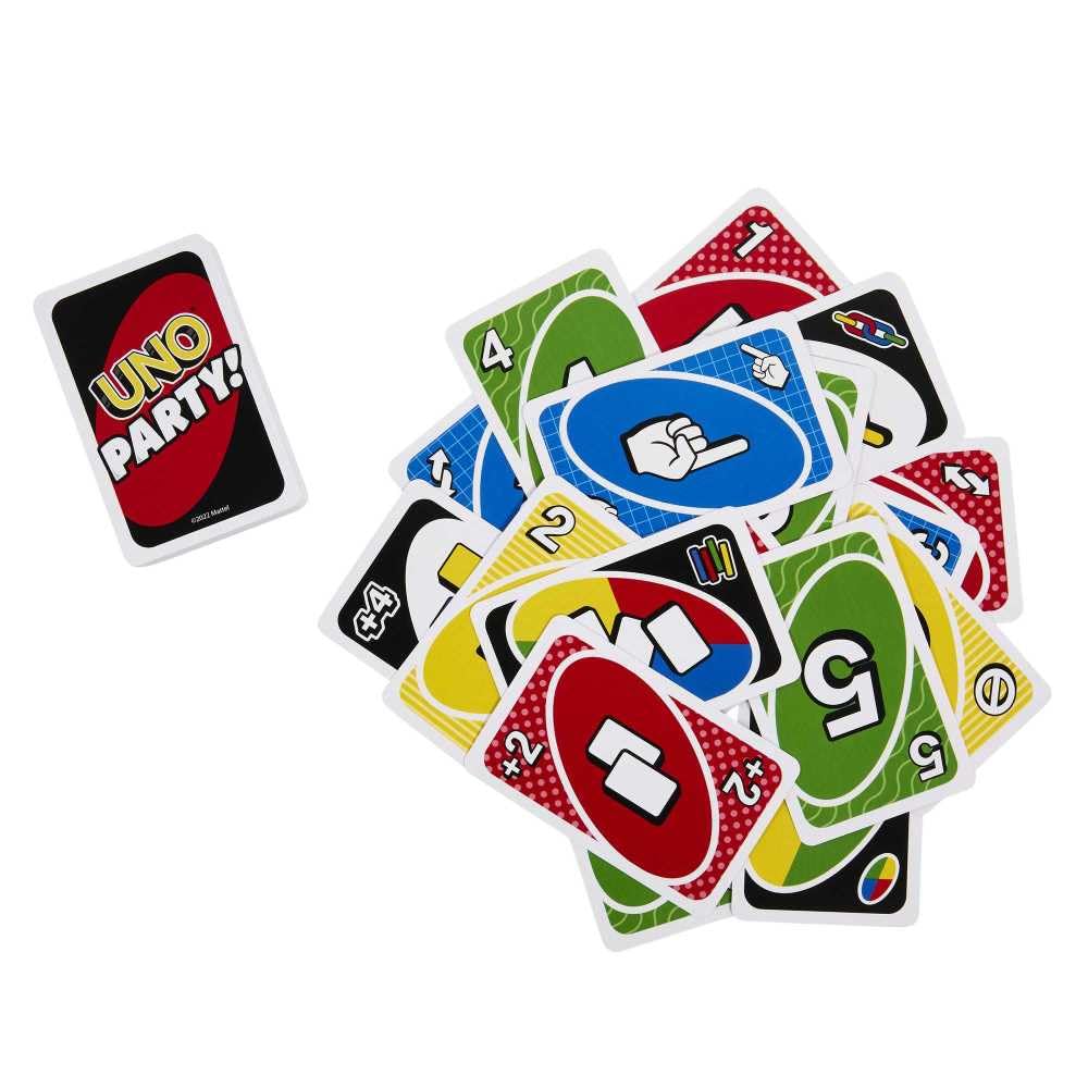 Mattel UNO Party card piles on table ready for quick rounds