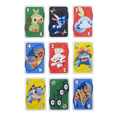 Mattel UNO Pokémon cards spread displays colorful characters for engaging gameplay.