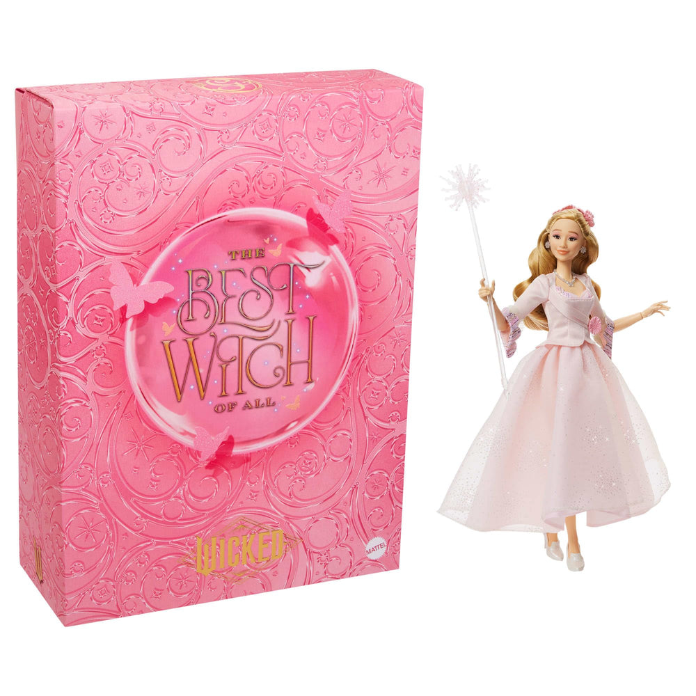 Mattel Wicked Glinda bubble-doll packaging highlights the Amazon Exclusive display.