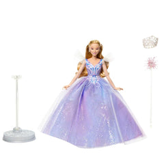 Mattel Wicked Glinda long blonde curls add authentic styling options.