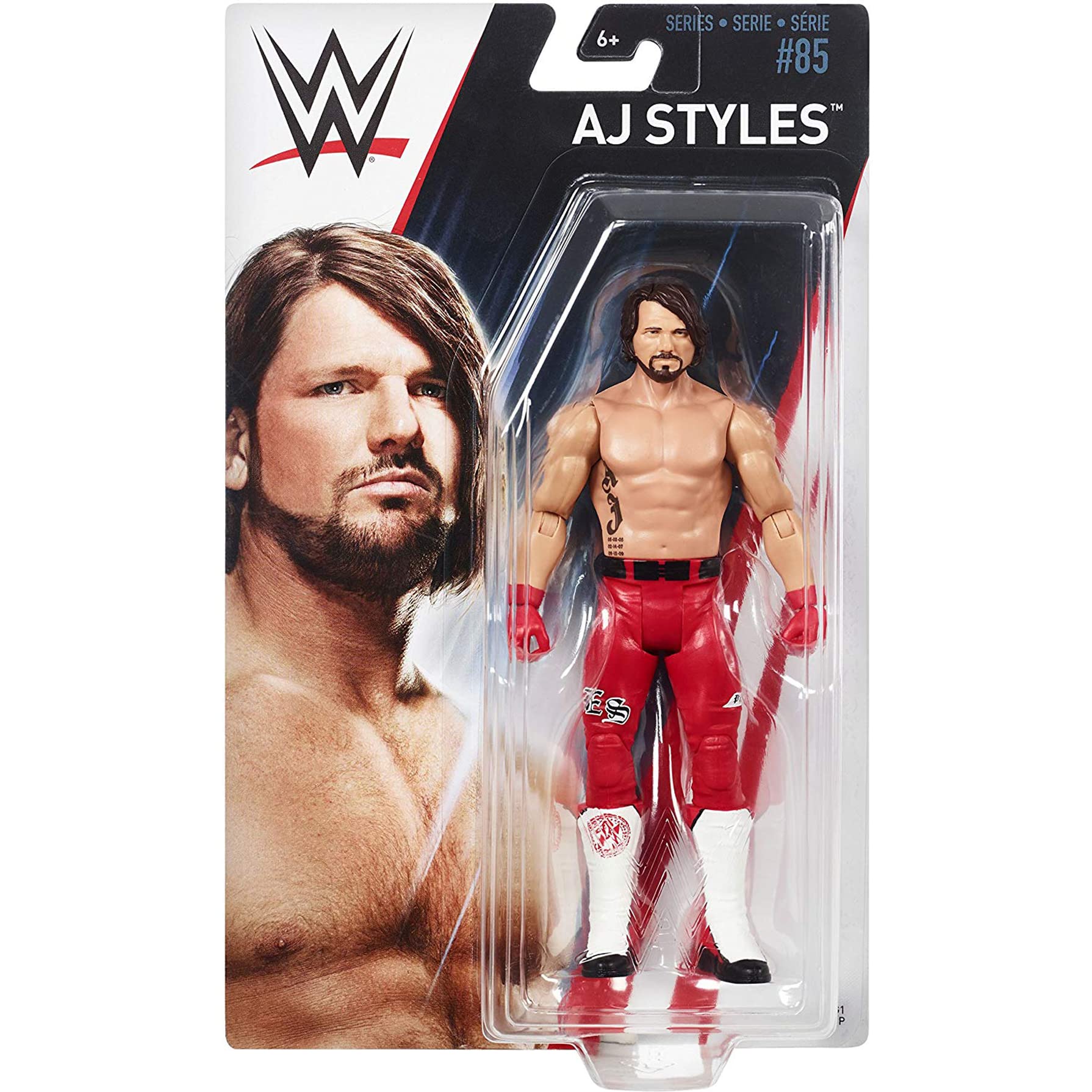 Mattel WWE AJ Styles packaging artwork and pose options.