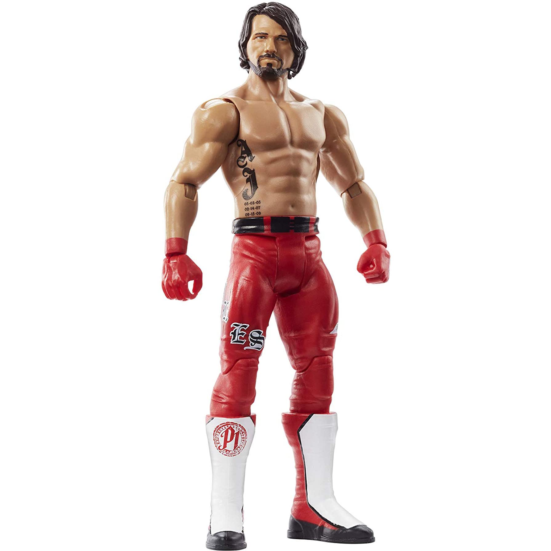 Mattel WWE AJ Styles in ring gear for authentic display.