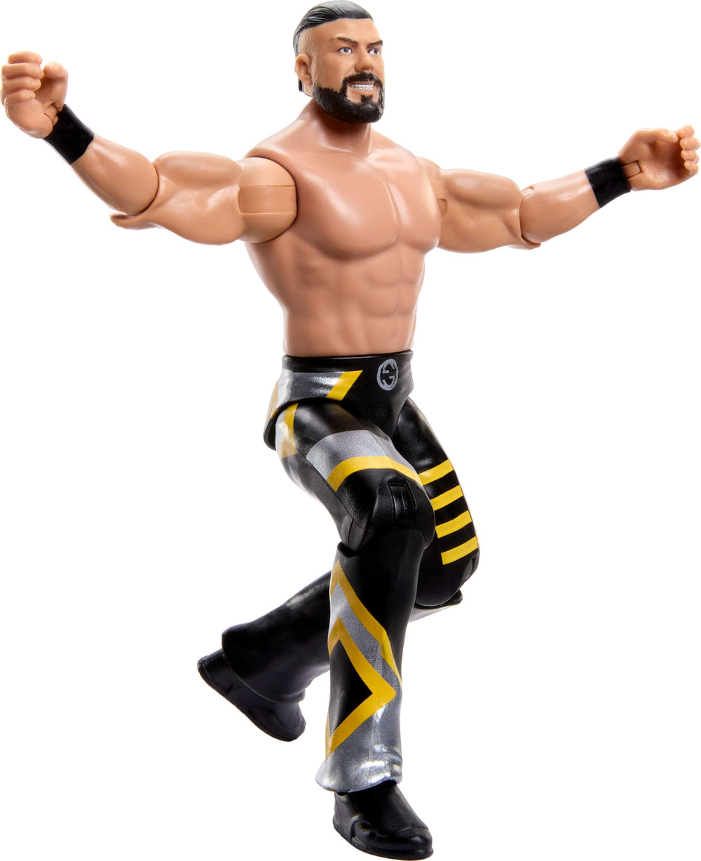 Mattel WWE Andrade ring-gear detail adds authentic in-ring appearance.