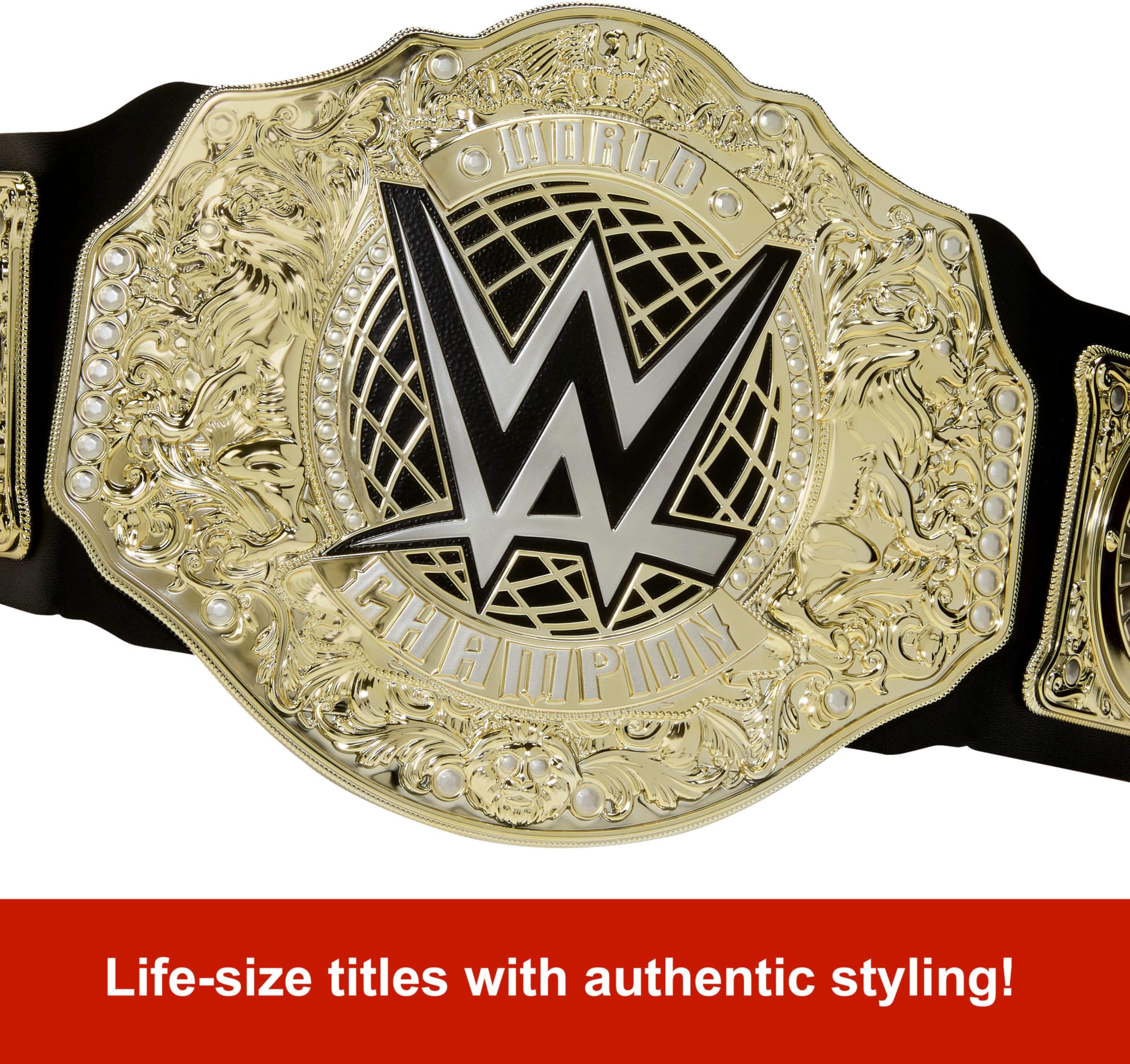 Mattel WWE Championship belt worn by child demonstrates comfortable fit for long play sessions.
