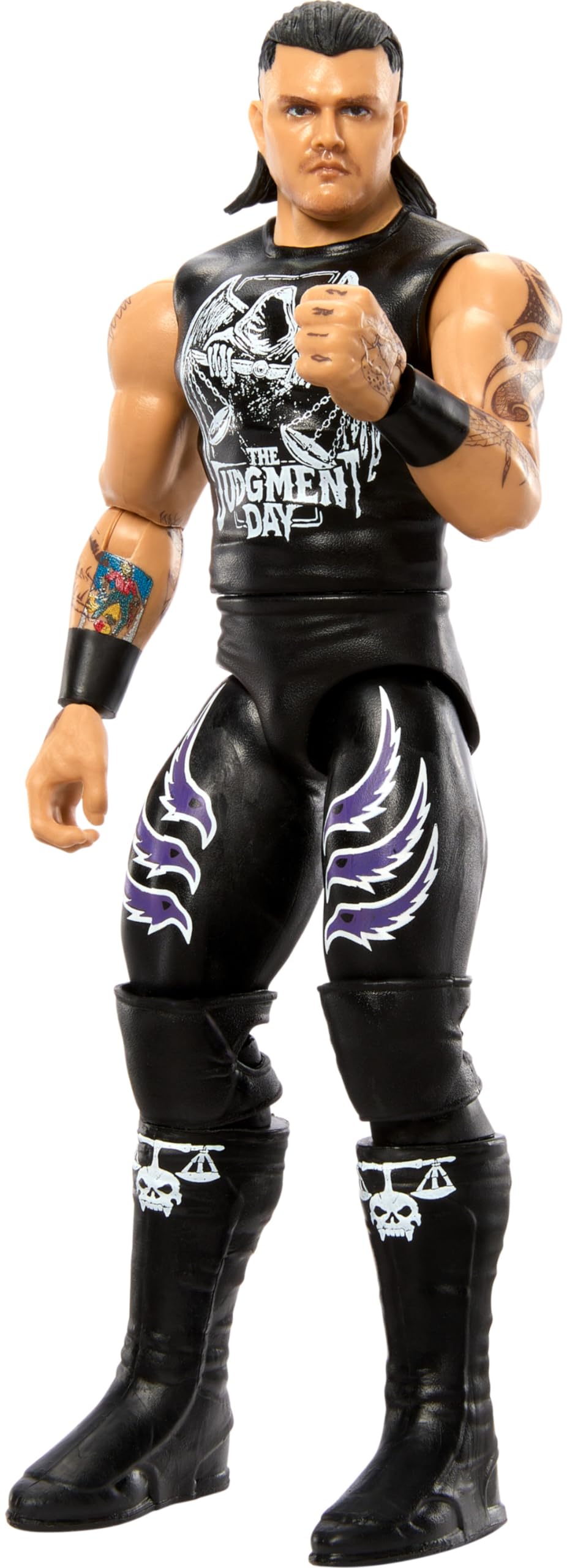 Mattel WWE Dominik Mysterio figure front view with true-to-life details for display