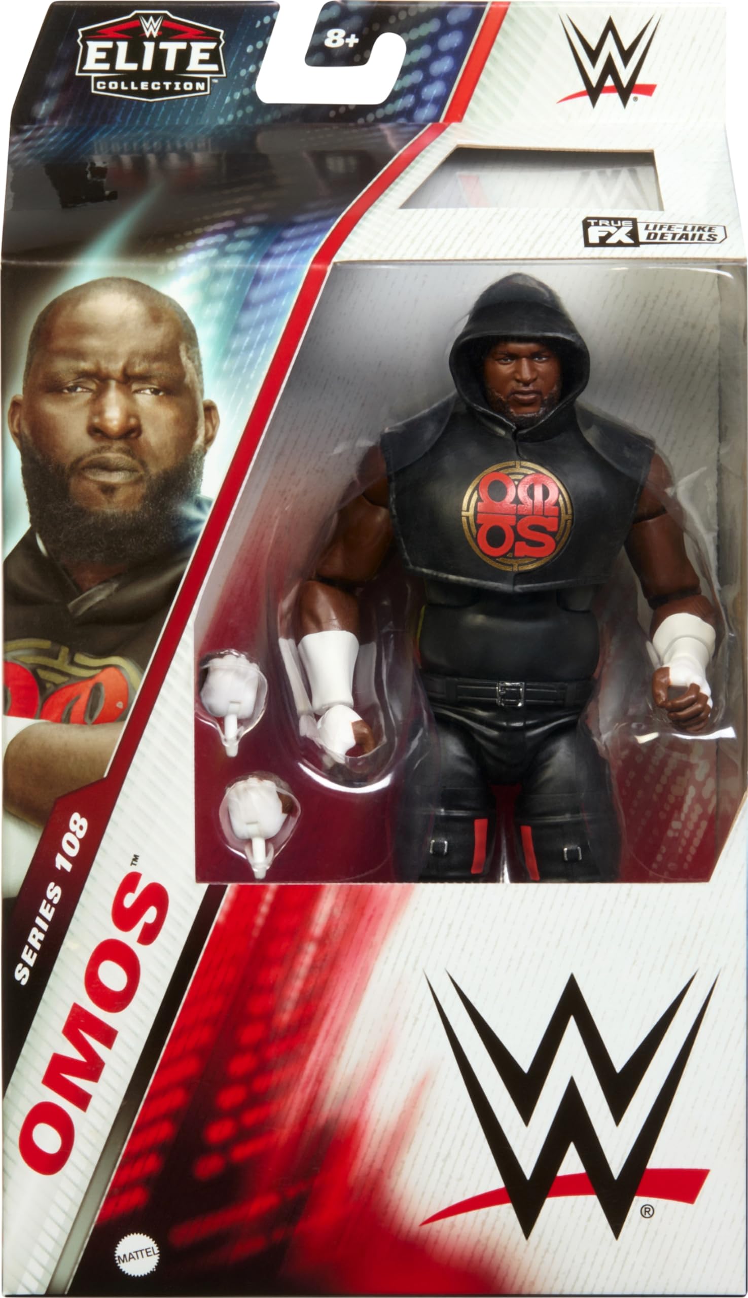 Mattel WWE Elite Omos articulation points enable dynamic action poses.