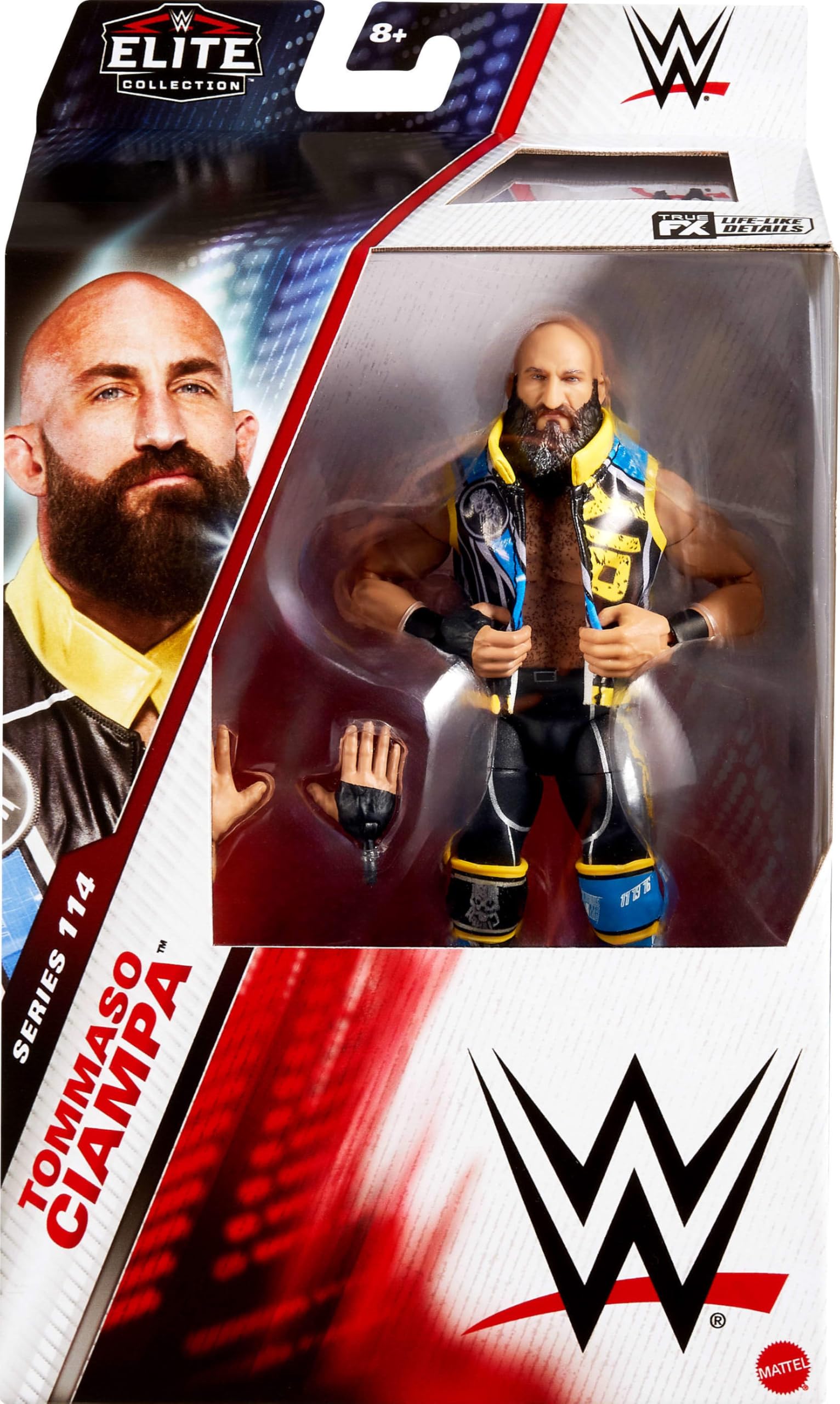 Mattel WWE Elite Ciampa articulation detail highlighting 25 points for dynamic posing