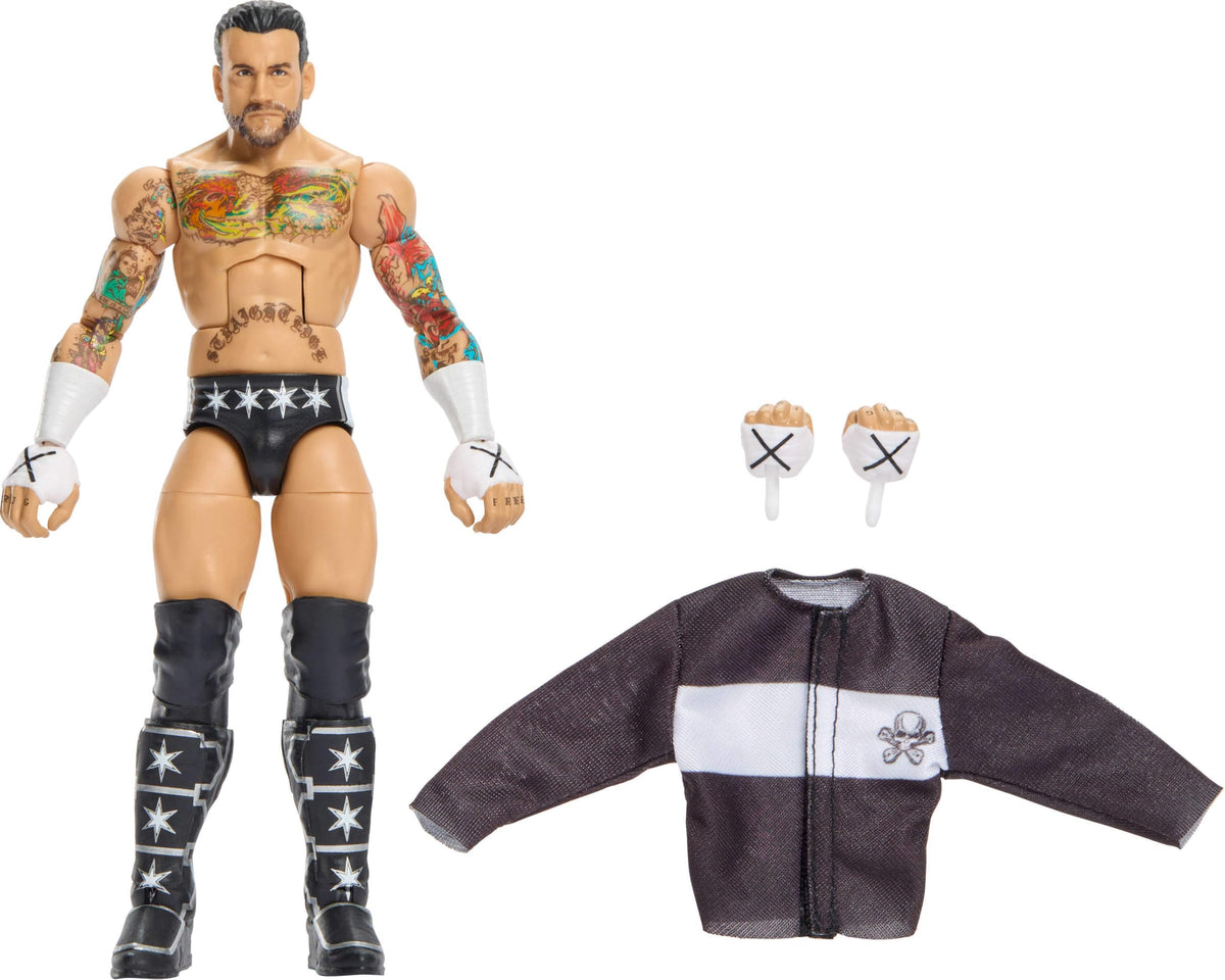 Mattel WWE Elite CM Punk figure front view highlighting TrueFX detailing