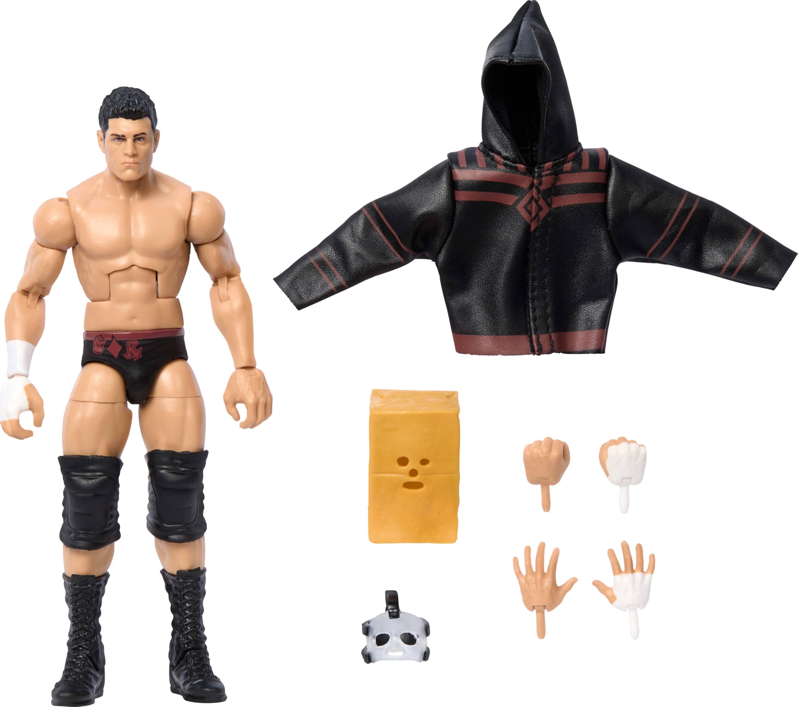 Mattel WWE Elite Cody Rhodes figure front view with TrueFX detail for display