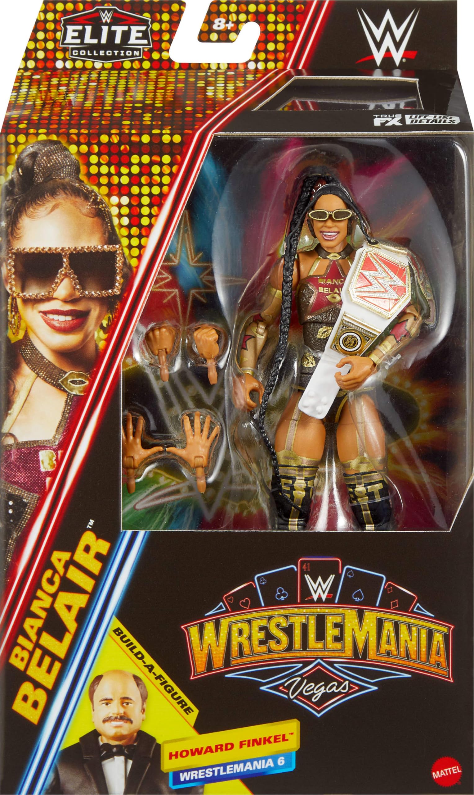 Mattel WWE Elite Bianca Belair WrestleMania figure back view highlighting articulation.