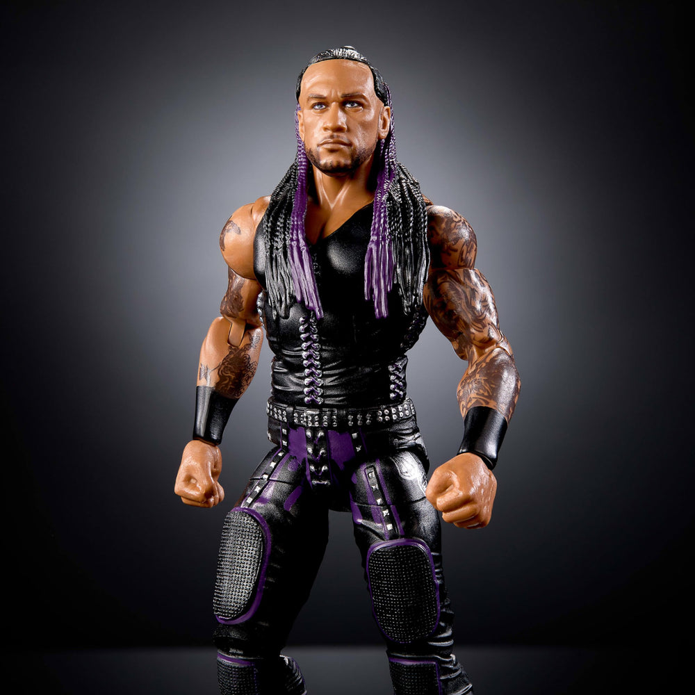 Mattel WWE Elite Damian Priest figure with swappable hands for dynamic poses and storytelling.