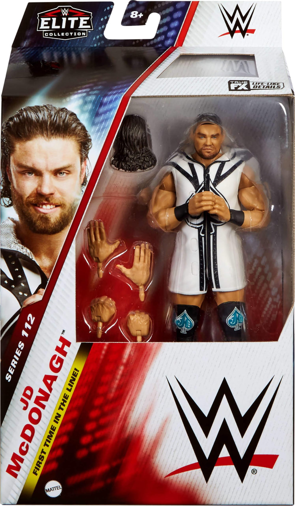 Mattel WWE Elite JD McDonagh articulation pose demonstrates 25 points for dynamic action.