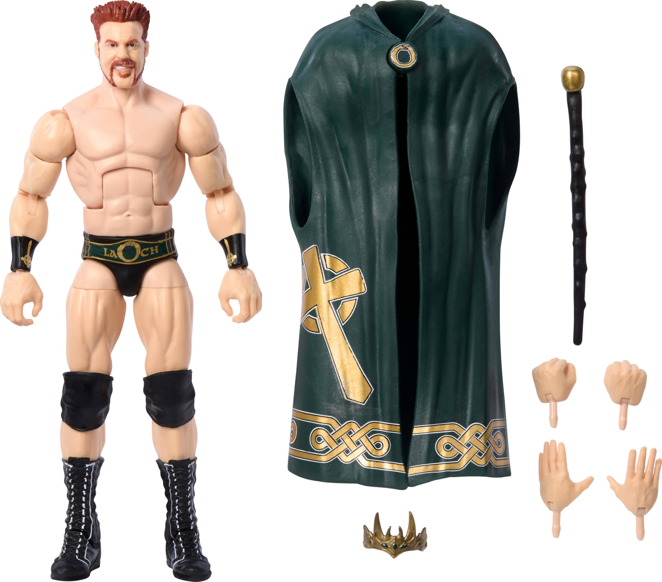Mattel WWE Elite King Sheamus face sculpt detail for display realism