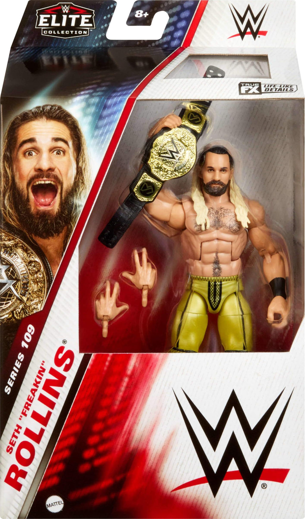 Mattel WWE Elite Rollins figure with interchangeable hands for dynamic poses