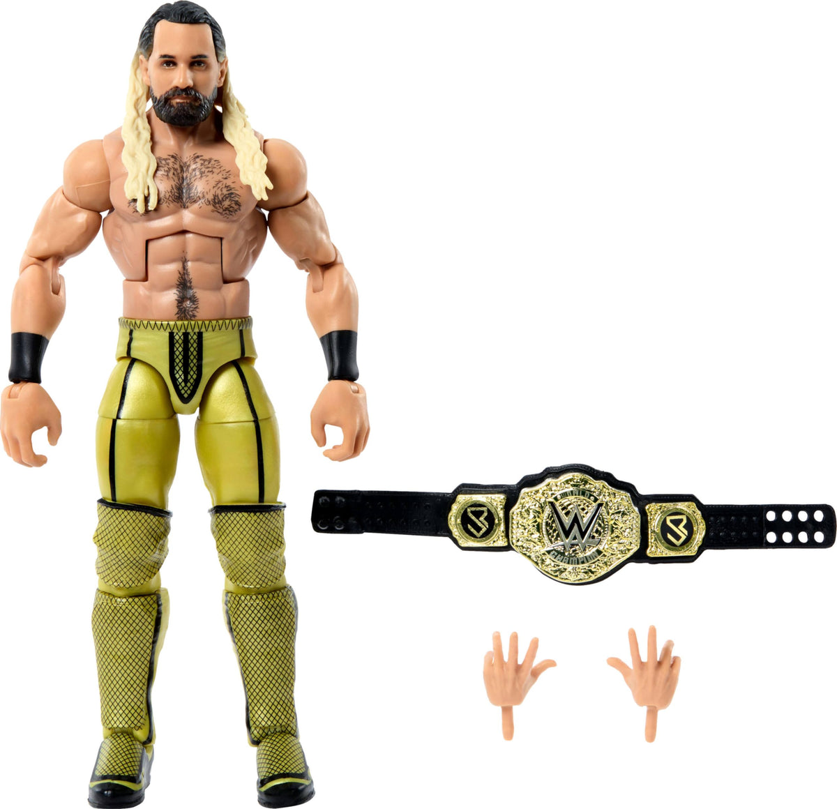 Mattel WWE Elite Seth Rollins figure close-up with TrueFX facial detail for display