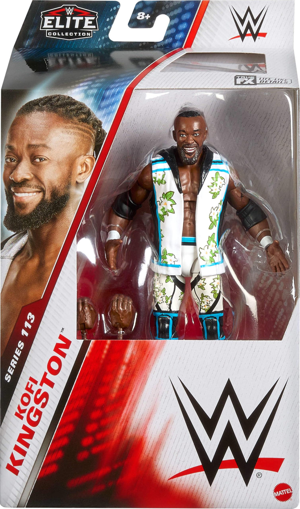 Mattel WWE Elite Kingston face-detail highlights lifelike features for authentic display