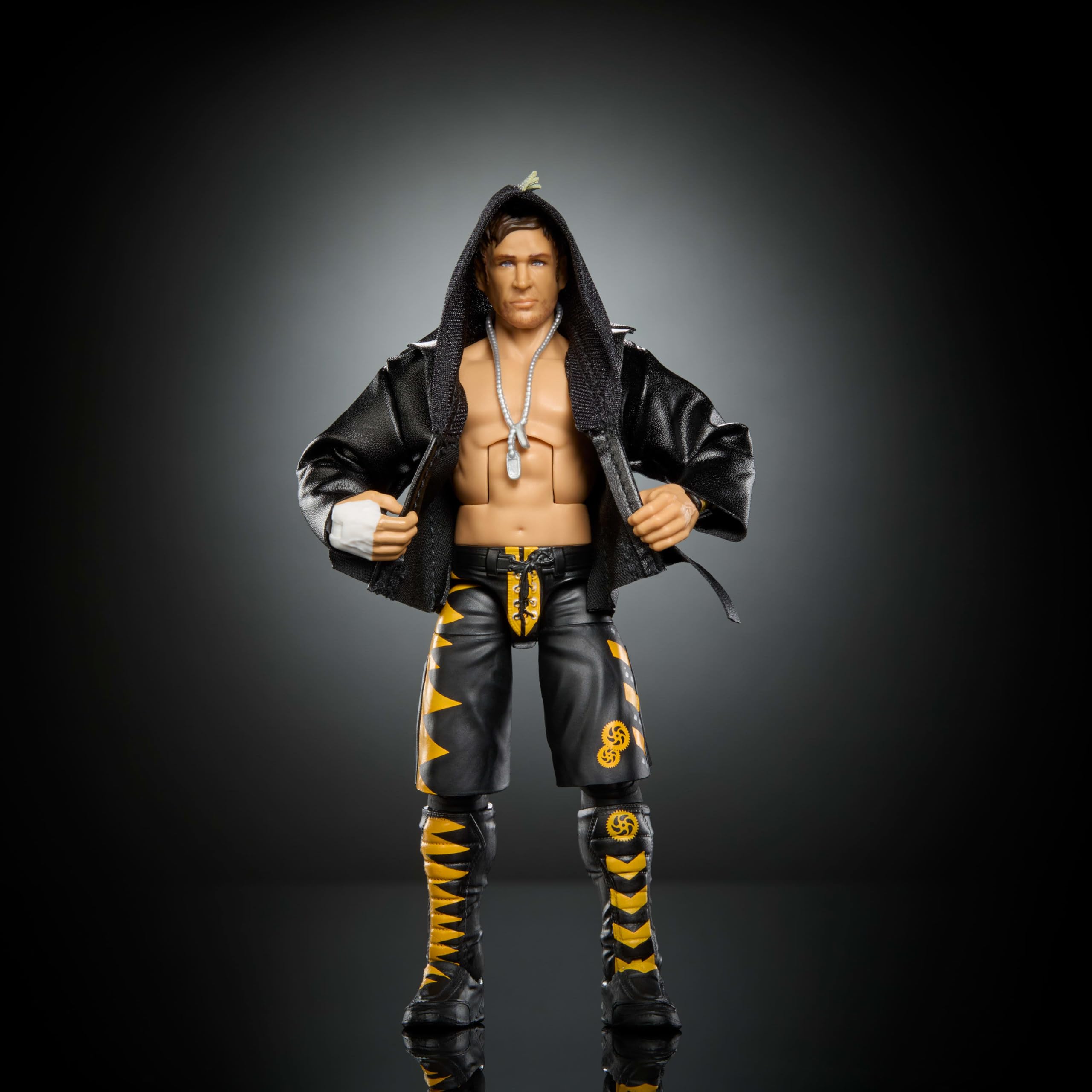 Mattel WWE Elite Chris Sabin figure includes iconic accessories for authentic play and display.