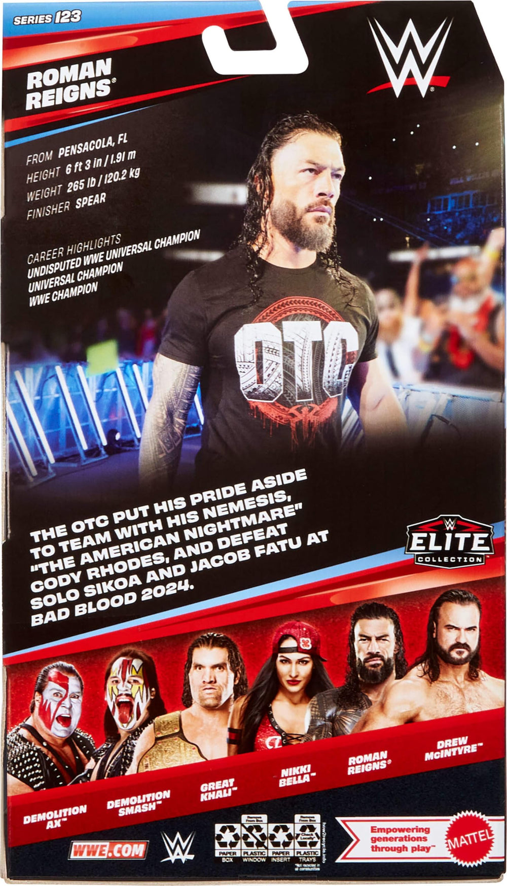 Mattel WWE Elite packaging supports display and collection across the roster.